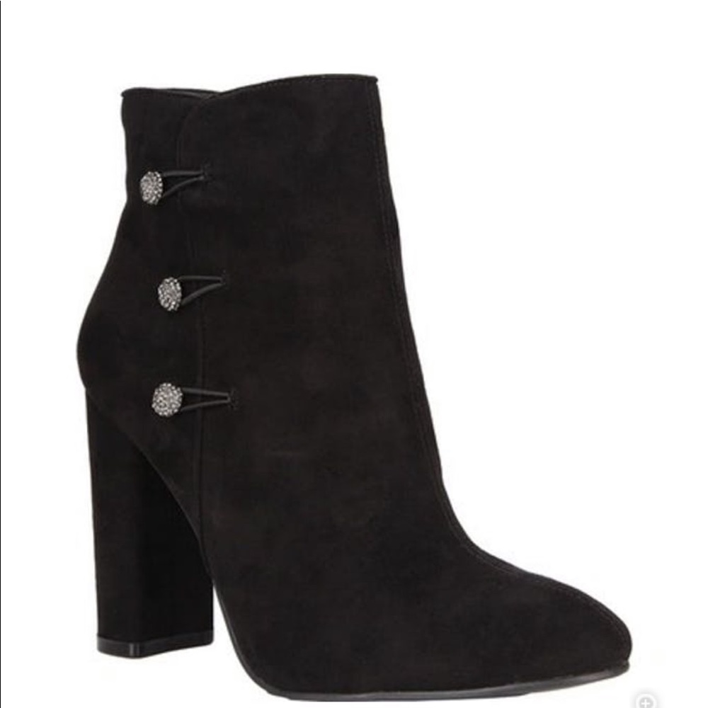 Velvet Sparkle Buttons Block Heel Ankle Booties - Picture 6 of 8